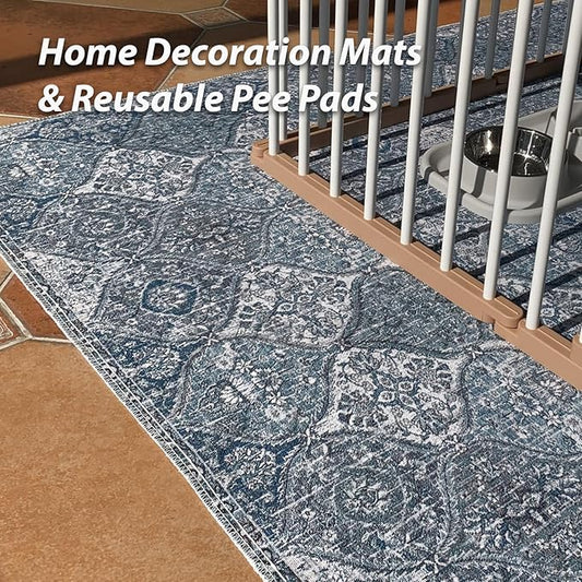 nunubaby Washable Pee Pads for Dogs, Stylish, Non-Slip and Leak-Proof Pee Pads. Reusable Potty Pads for Dogs for Crates and Floors.(Blue/Multi, 31" x36" )