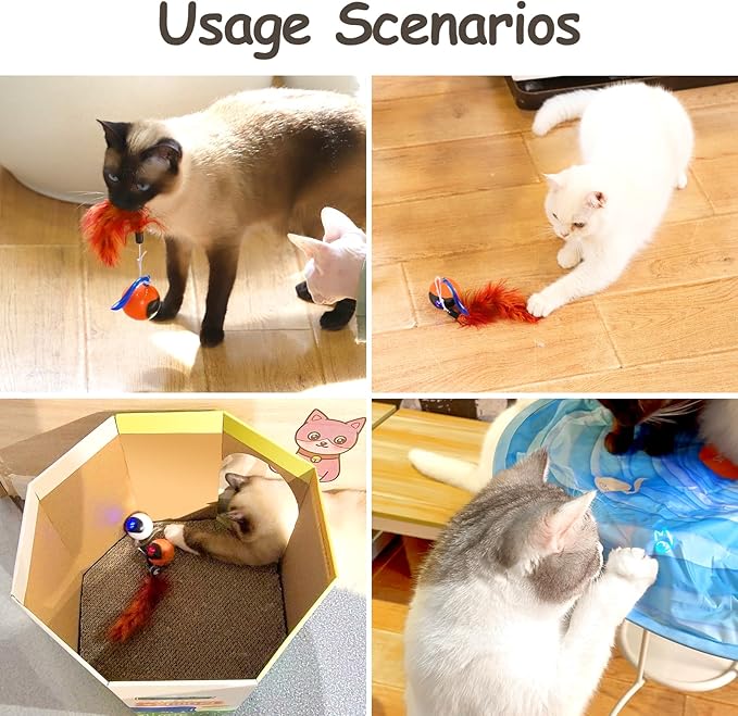 Migipaws Interactive Cat Ball Toy Set, Fun Tracker, Automatic Rolling Chase Ball with Fluffy Tail, A Small Mice, Rechargeable (White)
