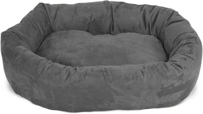 Majestic Pet 52 Inch Suede Calming Dog Bed Washable – Cozy Soft Round Dog Bed with Spine Support for Dogs to Rest Their Head - Fluffy Donut Dog Bed 52x35x11 (Inch) - Round Pet Bed X- Large – Gray