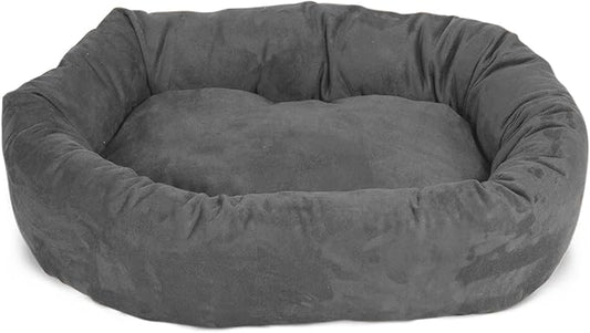 Majestic Pet 52 Inch Suede Calming Dog Bed Washable – Cozy Soft Round Dog Bed with Spine Support for Dogs to Rest Their Head - Fluffy Donut Dog Bed 52x35x11 (Inch) - Round Pet Bed X- Large – Gray