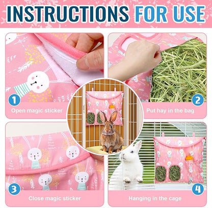 UPINS 2 Pack Hay Bag for Rabbits 2-Hole Hanging Hay Feeder Guinea Pig Hay Bags, Hay Feeder for Rabbits Chinchillas Hamsters Small Pets and Animals