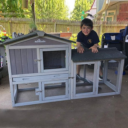 Aivituvin Rabbit Hutch Indoor Bunny Cage Outdoor Chicken Coop Rabbit House Bunny Hutch with Deeper Plastic Tray (Grey02 -one Set)