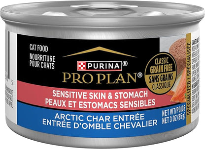 Purina Pro Plan Sensitive Skin and Stomach Cat Food Wet Pate, Sensitive Skin and Stomach Arctic Char Entree - (Pack of 24) 3 oz. Pull-Top Cans