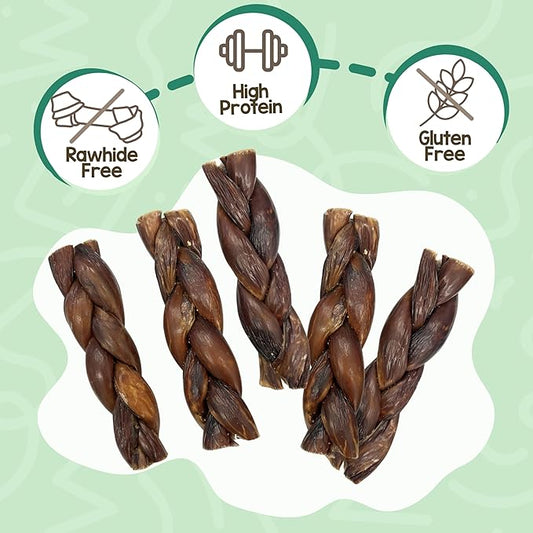 Nature Gnaws Braided Beef Chews for Dogs 5-6" (3 Count) - Long Lasting for Small and Medium Dogs - Natural Beef Gullet Jerky Dog Chew Treats