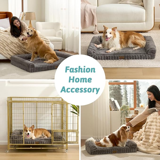 COZY KISS Cute Dog Bed for Small Dogs, Faux Rabbit Fur Orthopedic Foam Dog Bed with Sides, Removable Washable Cover & Waterproof Lining, Comfortable Pet Couch, Grey (30" L x 20" W x 6" Th)