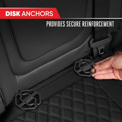 Motor Trend Rear Seat Cushion - Black Diamond Stitched Faux Leather Rear Seat Cover for Cars, Trucks, SUVs - Padded, Waterproof, Non-Slip Back Seat Cover with Storage Pockets