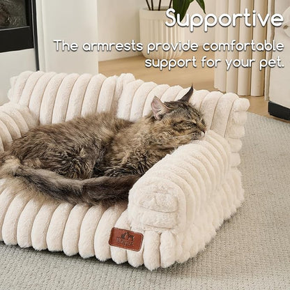 Hollypet Fluffy Dog Cat Bed Pet Couch Beds Plush Soft Warming Washable Puppy Bed for Small Medium Dogs and Large Cats, Cream, 24" L x 18" W x 10" Th