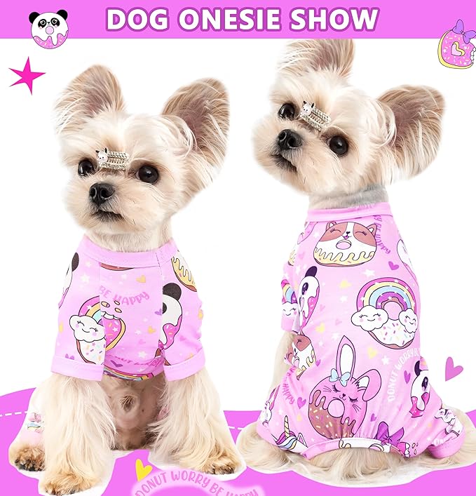 Dog Pjs XS~XXL Small Medium Dog Clothes Cute Puppy Pajamas Doggie Onesie for Summer Bright Patterns Pet Clothes Cat Onesie 4-Leg Doggy Jumpsuit (Purple, Medium)