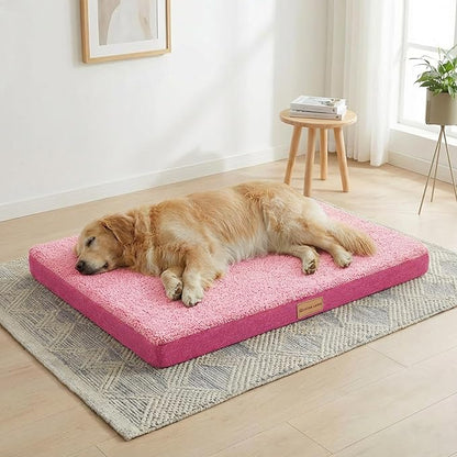 Patas Lague Orthopedic Jumbo Dog Bed for Large Sized Dog 56''X40'', Soft Waterproof Egg Crate Foam Large Pet Crate Beds Mat with Removable Washable Cover and Non-Slip Bottom, Hot Pink