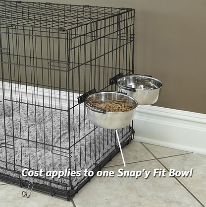 MidWest Homes for Pets Snap'y Fit Stainless Steel Food or Water Bowl, Holds 10 Ounces, Mounts to Wire Crates, No-Tip Design, Rust-Resistant, for Small Dogs and Cats