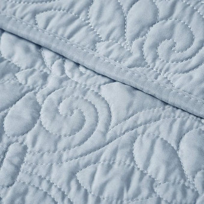 Madison Park Throw Blanket - Reversible Damask Quilting Design, Soft Pre-washed Microfiber, Cotton Filled Spread, Cozy Summer Blanket - Throw for Living Room Couch, Sofa, Bed, Quebec, 60x70", Blue