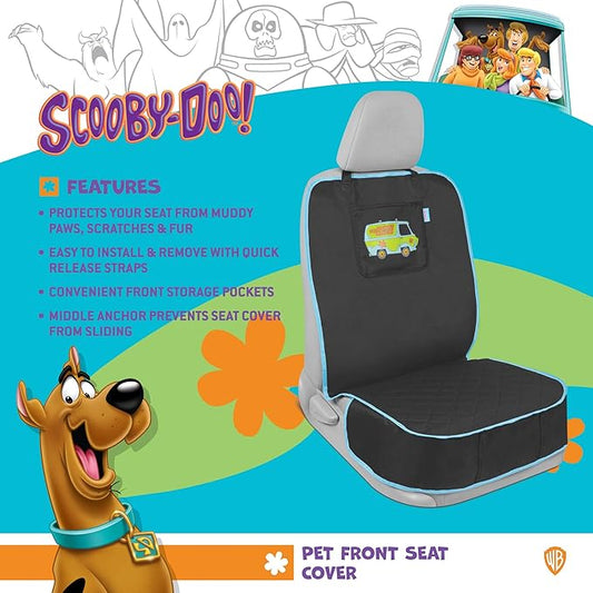 Scooby Doo Dog Car Seat Cover for Front Seat – Dog Seat Protector with Storage Pocket, Heavy Duty Oxford Fabric with Non-Slip Stitching, Interior Covers for Auto Truck Van SUV