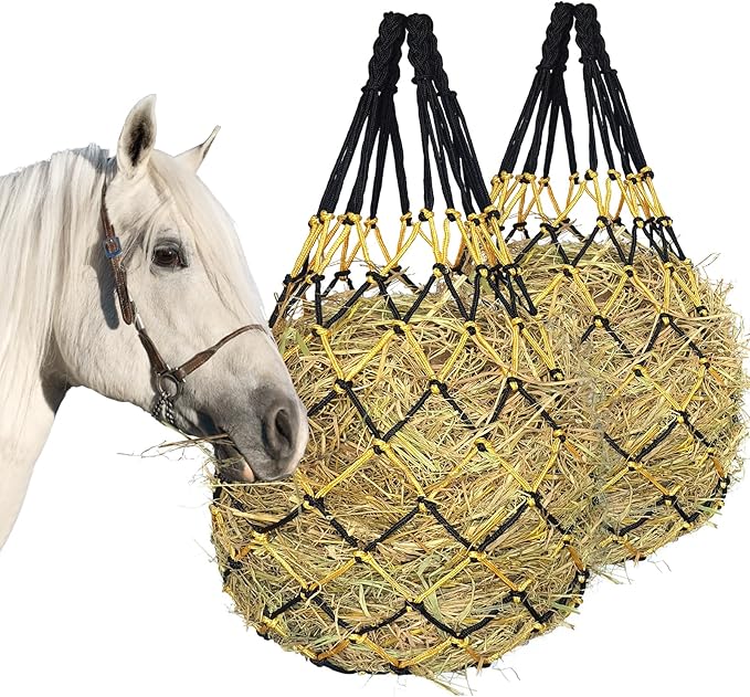 2PCS Hay Net for Horses,Slow Feed Hay Bag for Horses Goat Sheep,Hanging Hay Feeder Bag for Horses Stable Stall Paddock Rest Toy