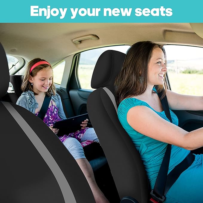 FH Group Car Seat Covers Front Set in Cloth for Low Back Car Seats with Removable Headrest, Universal Fit, Automotive Washable for SUV, Sedan, Van Gray