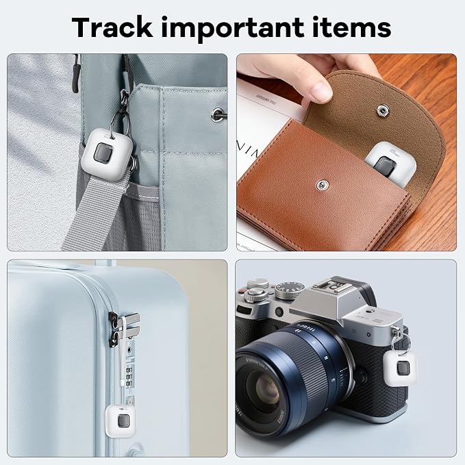 Hoxe Air Tracker Tags-4 Pack for iOS & Android, Smart Tag for Key, Bag, Pet | Dual System Luggage Tracker Compatible with Apple Find My & Google Find Hub App, Bluetooth Key Finder Replaceable Battery