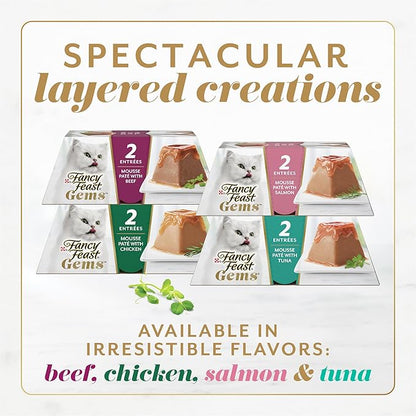 Fancy Feast Gems Pate Cat Food Mousse with Chicken and a Halo of Savory Gravy Cat Food - 4 oz. Boxes,(Pack of 16)