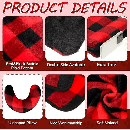 Namalu Christmas Pet Bed Mats with Puppy Dog Blankets and Pillows for Cats Puppy Bed Warm Sleep Mat Fleece Blanket Fluffy Pet Calming Toy Half Donut U Shaped Neck Pillow for Small Dogs and Cats