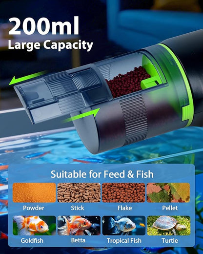 WiFi Automatic Fish Feeder for Aquarium: App-Controlled Auto Feeders for Tank Turtle Pond Betta with Water Temperature Monitoring & Alarm, Timed Auto-Feeding for Flake Pellet Vacation Weekend