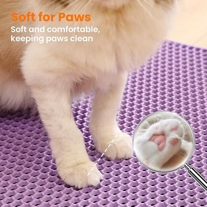 Extra Large Cat Litter Mat, 30x22 Inches Honeycomb Double Layer Cat Litter Trapping Mat, Non Slip Waterproof Urine Proof Large Kitty Litter Box Mat for Floor, Kitten Supplies, XL, Purple