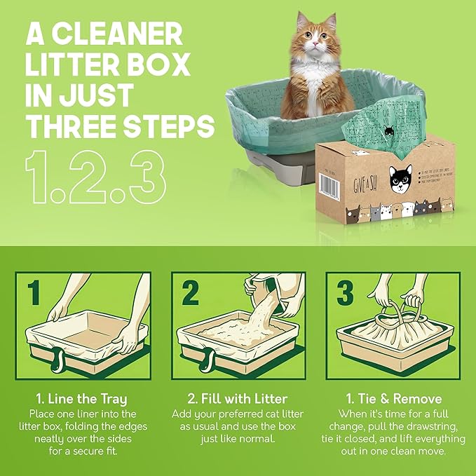 Home Compostable Cat Litter Box Liners, Jumbo XL 36” x 19” Drawstring - Extra Thick Heavy Duty Litter Box Bags, Tear Resistant & Leak-Proof Cat Liners for Easy Cleanup - Pack of 10