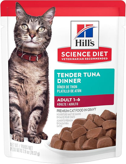 Hill's Science Diet Adult 1-6 Wet Cat Food, Tuna, 2.8 oz. Pouches, 24-Pack