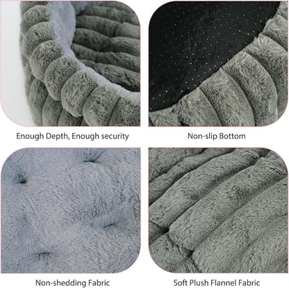Cat Bed Kitten Bed,Round Dog Bed Cat Bed for Indoor, Soft Plush Fluffy Washable Round Sleeping Pet Bed for Puppy and Kitten with Anti-Slip Bottom (20×20 inch, Grey)