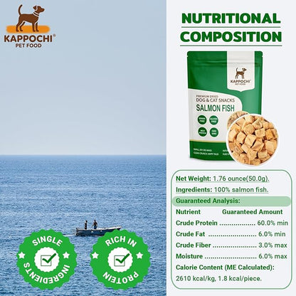 Freeze Dried Salmon Cat Dog Treats, 1.76oz(50.0g), 100% Single Ingredient High Protein Training Treats, Rich in Omega, Natural & Raw, No Additives, Grain Free, Gluten Free