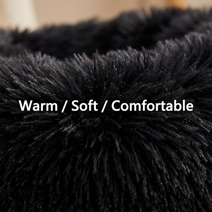 Tiny Dog Bed 15 Inch for Extra Small Dogs,Washable Puppy Bed,Soft Faux Fur Calming Donut Bed for Chihuahua Yorkie Maltese Pomeranian,Black