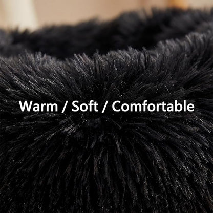 Tiny Dog Bed 15 Inch for Extra Small Dogs,Washable Puppy Bed,Soft Faux Fur Calming Donut Bed for Chihuahua Yorkie Maltese Pomeranian,Black