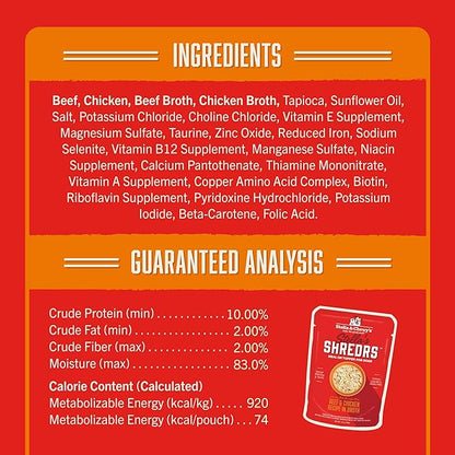 Stella & Chewy's Grass Fed Beef & Chicken Shredrs - Premium Dog Food Pouches - Perfect For Picky Eaters- 24 Pack, 2.8oz Each