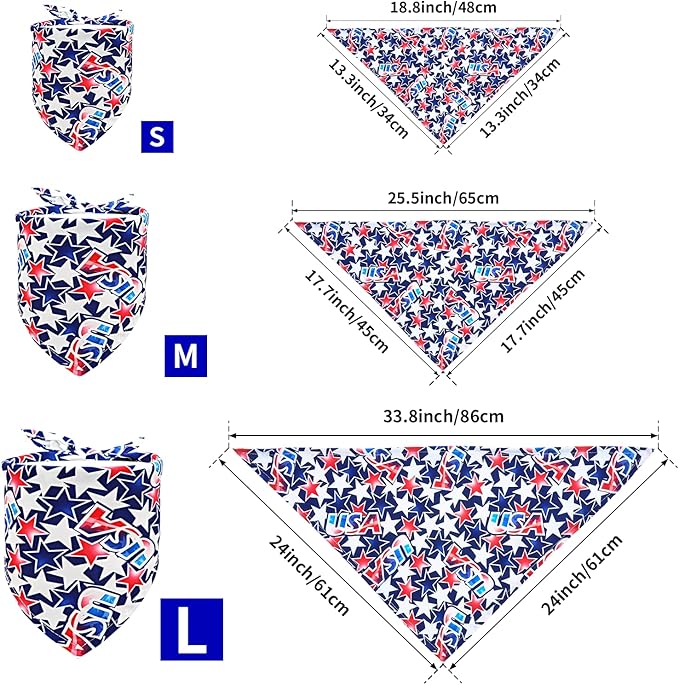 4th of July Dog Bandanas for Small Dogs Cats 7 Pcs Stitching Edge Patriotic Dog Bandanas Independence Day Flag Day Adjustable Puppy Scarves Grooming S
