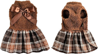 Yikeyo Dog Sweater Dress,Dog Sweaters Dress for Small Dogs New Year Outfit Sweater Female, Winter Warm Female Clothes Girl Pet Outfit Cat Apparel (Small, Brown)
