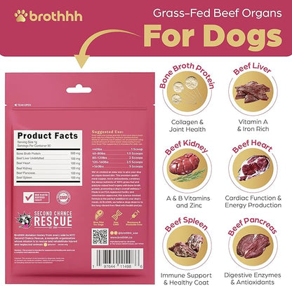 Beef Organ Bone Broth Meal Topper for Dogs - 100% Grass Fed, Veterinarian Approved, Non-GMO by Brothhh - Supports Immunity, Joint & Heart Health, Vision & Vitality - No Fillers - Pet Supplement