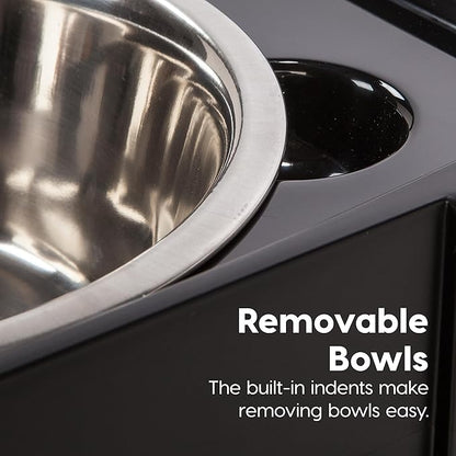 IRIS USA Dog Bowls Elevated with Storage, 9" H Raised Feeding Station with Airtight Food Container Holds Up to 13 lbs, Dog Bowl Stand for Small Dogs, Indoor Pet Feeder, Smoke/Black