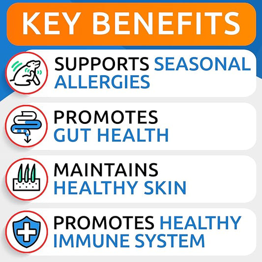 BARK&SPARK Dog Allergy Relief Soft Chews for Skin Health & Seasonal Allergies - Anti-Itch Supplement w/Omega-3, Quercetin & Bromelain Immune Treats for Dry Skin & Hot Spots - Peanut Butter - 240ct