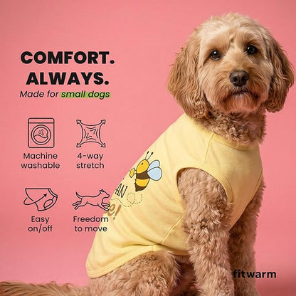 Fitwarm Bee the Best You Can Dog Shirt, Summer Clothes for Small Dogs Boy Girl, Funny Pet Outfit, Yellow, Brown, Blue, XL