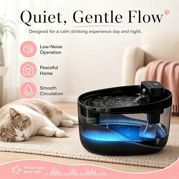 74oz/2.2L Cordless Cat Water Fountain, 5000mAh Battery Operated | 3 Smart Modes, with Motion Sensor, Ultra-Quiet, Pet Drinking Dispenser with LED Light, Wireless Fountain for Cats, Dogs