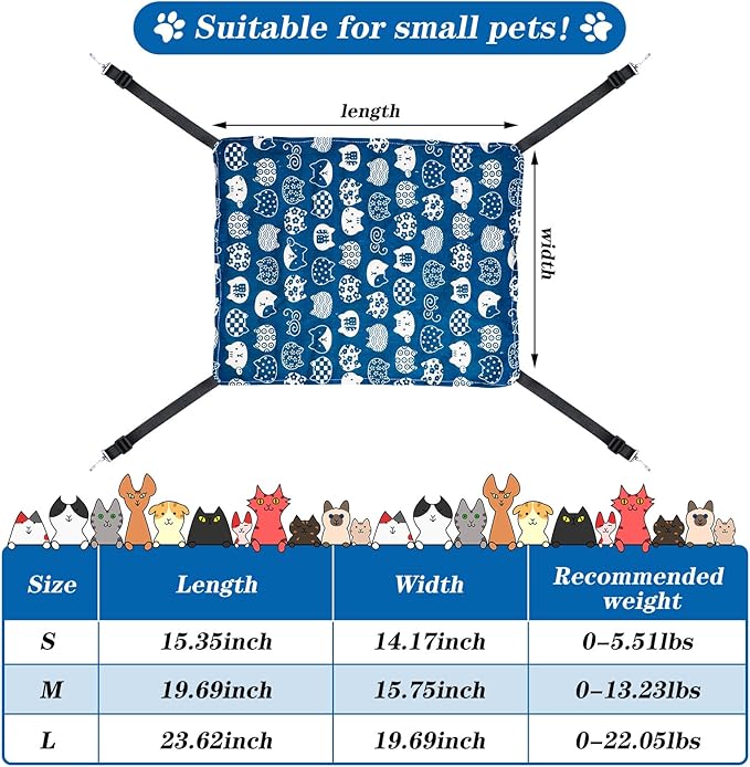 Jetec 2 Pack Cat Hammock for Cage, Catio Accessories Reversible Soft Cats Bed with Adjustable Straps and Hooks Double-Sided Linen and Fleece Hanging Hammock for Cats, Kitten(Cat and Plaid,S)