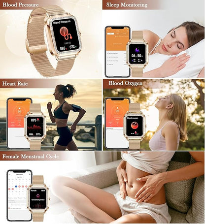 Smart Watch with Bluetooth Call (Receive/Dial) for Women, 1.6" HD Touch Screen Digital Watch Fitness Tracker with Heart Rate Sleep SpO2 Monitor Multiple Sports Modes, Compatible with iPhone Android