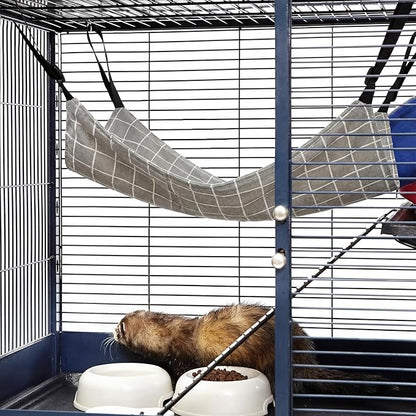 Jetec 2 Pack Cat Hammock for Cage, Catio Accessories Reversible Soft Cats Bed with Adjustable Straps and Hooks Double-Sided Linen and Fleece Hanging Hammock for Cats, Kitten(Cat and Plaid,S)