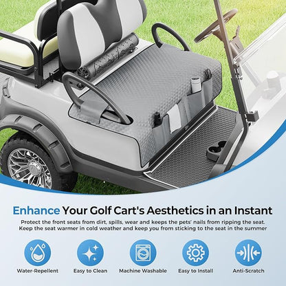Tecoom Golf Cart Seat Covers, Universal Golf Cart Seat Towel Blanket with Armrest Strap 4 Pockets Non-Slip Bottom, Fits Club Car, EZGO, Yamaha, and More Front Seats, Protect Seats from Pet-Scratch Sun