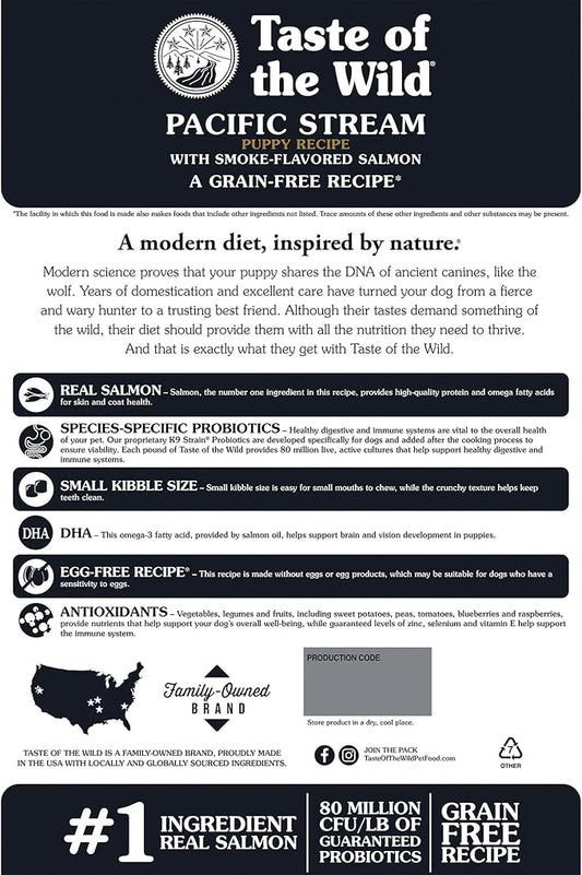 Taste of the Wild Pacific Stream Grain-Free Dry Puppy Food with Smoke-Flavored Salmon 28lb