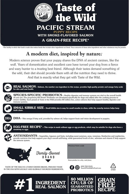 Taste of the Wild Pacific Stream Grain-Free Dry Puppy Food with Smoke-Flavored Salmon 14lb