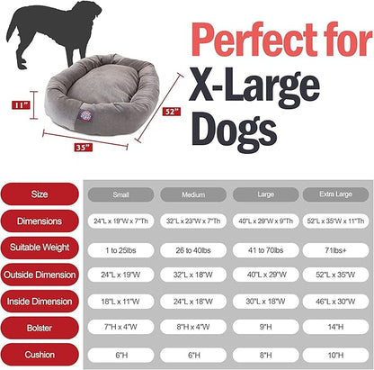 Majestic Pet 52 Inch Micro Velvet Calming Dog Bed Washable – Cozy Soft Round Dog Bed with Spine for Head Support - Fluffy Donut Puppy Mat 52x35x11 (inch) X- Large - Vintage (2025)