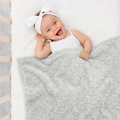 Americanflat 30x40 Jacquard Kids Throw Blanket - Soft and Breathable Mini Fleece Throw Blanket for Couch, Bed, Chair - Fleece Blankets Perfect for Home, Bedroom, or Outdoor - Checkered in Light Gray
