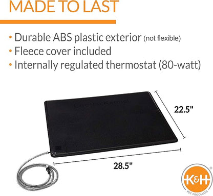 K&H Pet Products Lectro-Kennel Heated Outdoor Dog Pad, Durable Rigid ABS Plastic Waterproof Heated Pad for Cat & Dog Houses Outdoor, Washable Cover, Safety Listed - Large 28.5 X 22.5in Black 80W