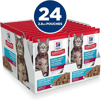 Hill's Science Diet Adult 1-6 Wet Cat Food, Ocean Fish, 2.8 oz. Pouches, 24-Pack