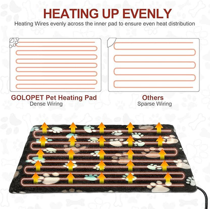 GOLOPET Cat Heating Pad Round 16in,Waterproof Outer Skin and Smart Thermostat Switch, Adjustable Heated Cat Bed, Adding Wire Rope Wires Small Dog Warming Pad