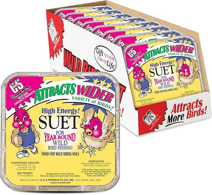 C&S High Energy Suet Treat, Wild Bird Food for Woodpeckers, Nuthatches, Chickadees and Jays, 11.75 Ounces, Pack of 8