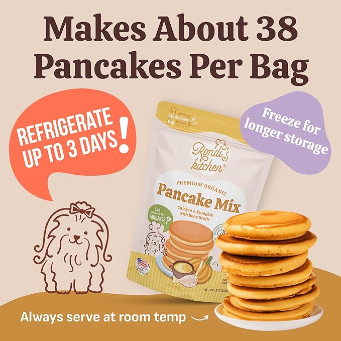 Rondi's Kitchen Organic Dog Pancake Mix - Natural Healthy Treat for All Dogs - Superfood Snack Made with Human-Grade Ingredients - Makes About 38 Pancakes - Chicken & Pumpkin with Bone Broth